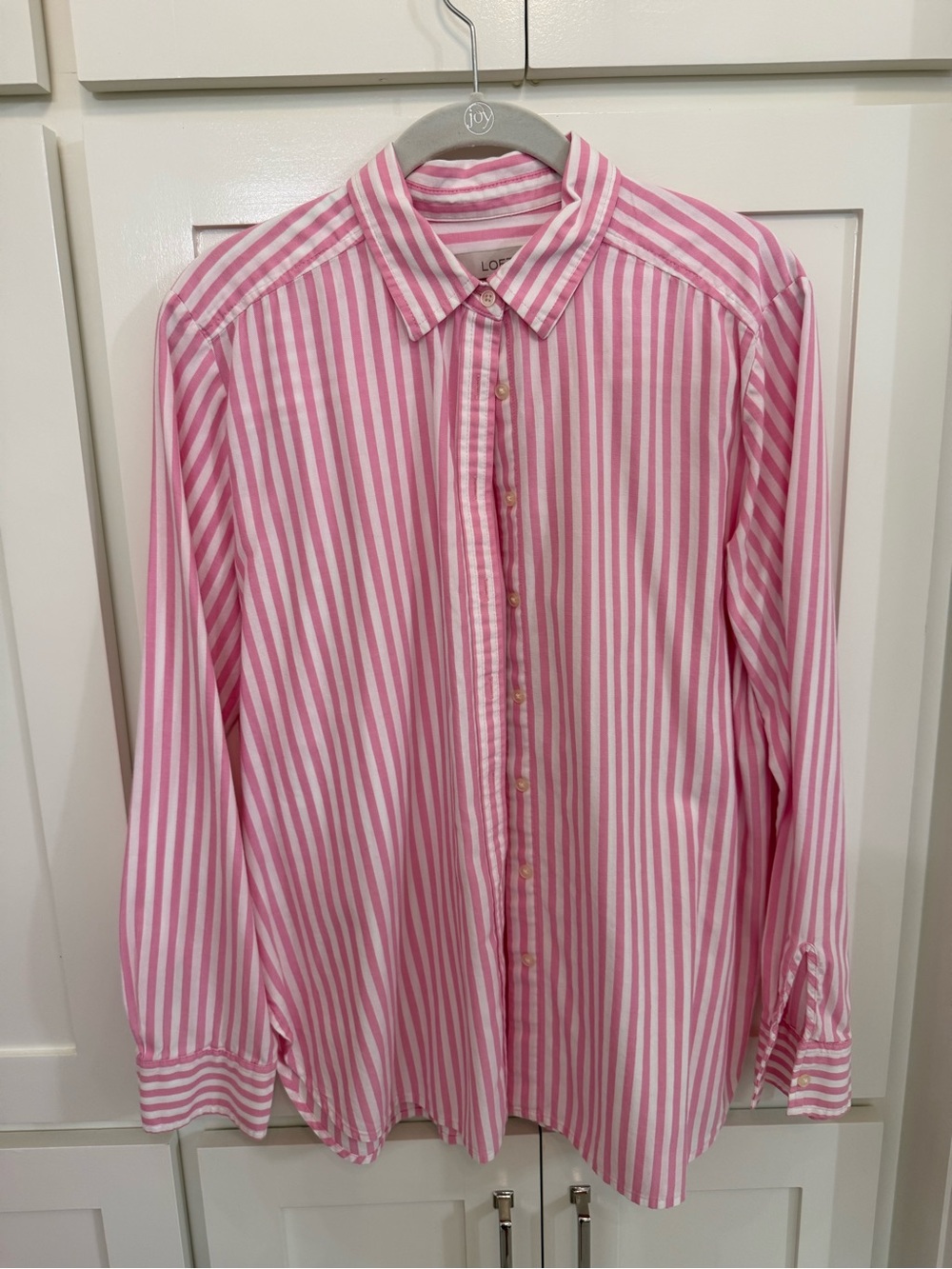 LOFT Pink & White Vertical Stripe Button-Up Blouse